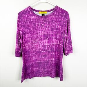 St. John Shirt Womens Medium Purple Printed 3/4 Sleeves Lightweight Top